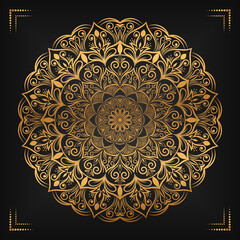Luxury mandala background with floral ornament pattern. Hand drawn gold mandala design. Vector mandala template for decoration invitation, cards, wedding, logos, cover, brochure, flyer, banner.
