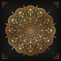 Luxury mandala background with floral ornament pattern. Hand drawn gold mandala design. Vector mandala template for decoration invitation, cards, wedding, logos, cover, brochure, flyer, banner.