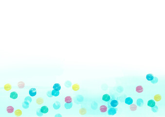 夏っぽい水色ベースのカラフルな水玉模様の手描き背景フレーム