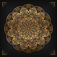 Luxury mandala background with floral ornament pattern. Hand drawn gold mandala design. Vector mandala template for decoration invitation, cards, wedding, logos, cover, brochure, flyer, banner.