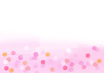 ピンク色のカラフルな水玉模様の手描き背景フレーム