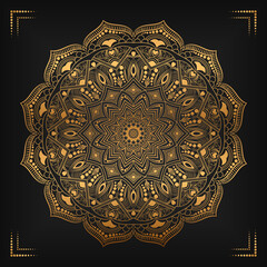 Luxury mandala background with floral ornament pattern. Hand drawn gold mandala design. Vector mandala template for decoration invitation, cards, wedding, logos, cover, brochure, flyer, banner.