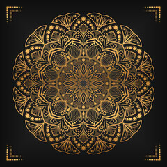 Luxury mandala background with floral ornament pattern. Hand drawn gold mandala design. Vector mandala template for decoration invitation, cards, wedding, logos, cover, brochure, flyer, banner.