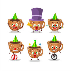 Cartoon character of coffee cookies with various circus shows