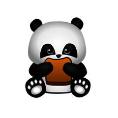 cartoon baby panda sit eating a toast