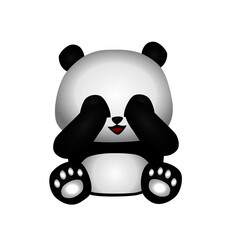cartoon baby panda sit hiding with hands covering eyes