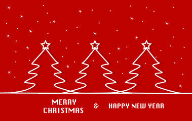 Red Christmas and happy new year background with trees.
