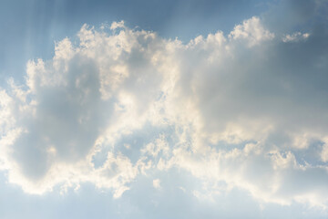 Blue sky with clouds and sunlight in summer season, Nature background