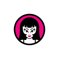simple modern circular gothic girl avatar vector icon