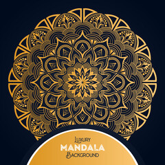 Luxury mandala background with floral ornament pattern. Hand drawn gold mandala design. Vector mandala template for decoration invitation, cards, wedding, logos, cover, brochure, flyer, banner.