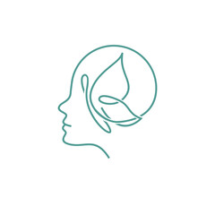 vintage thin line of a human head with an abstract flying butterfly vector icon