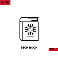 Icon tech book with circuit board processor. Outline, line, lineal or linear vector icon symbol sign collection