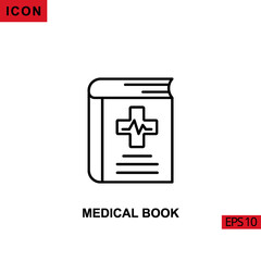 Icon medical book with plus and heart beat. Outline, line, lineal or linear vector icon symbol sign collection
