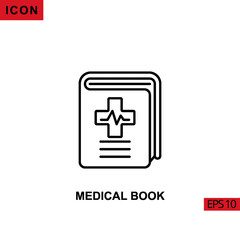 Icon medical book with plus and heart beat. Outline, line, lineal or linear vector icon symbol sign collection