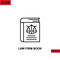 Icon law firm book with scales. Outline, line, lineal or linear vector icon symbol sign collection