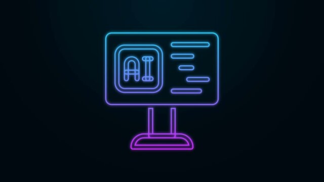 Glowing neon line Software, web developer programming code icon isolated on black background. Javascript computer script random parts of program code. 4K Video motion graphic animation