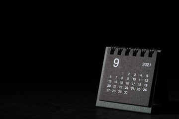2021 September calendar on black background