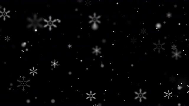Abstract background the snowflake falling for Christmas celebration and decoration, Snow and particle video overlay on the dark background, with a depth of field effect