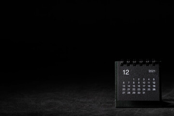 2021 December calendar on black background