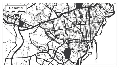 Catania Italy City Map in Black and White Color in Retro Style. Outline Map.