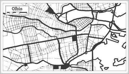 Olbia Italy City Map in Black and White Color in Retro Style. Outline Map.
