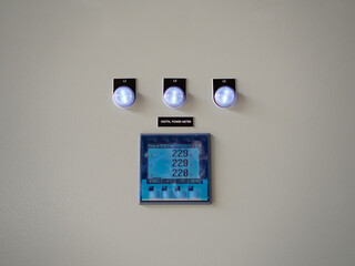 Digital power meter of a control panel.
