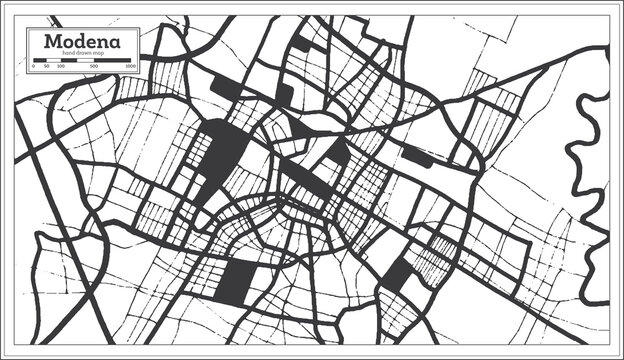Modena Italy City Map in Black and White Color in Retro Style. Outline Map.