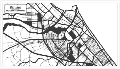 Rimini Italy City Map in Black and White Color in Retro Style. Outline Map.