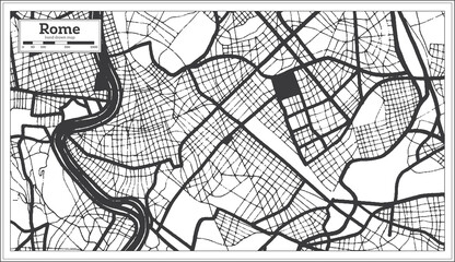 Rome Italy City Map in Black and White Color in Retro Style. Outline Map.