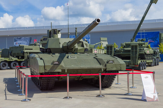 MOSCOW REGION, RUSSIA - AUGUST 25, 2020: Newest Russian tank "Armata" T-14 at the military international forum "Army-2020" in " Patriot Park"