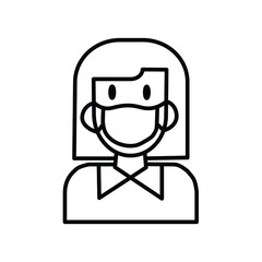 Cute Girl wearing mask line icon