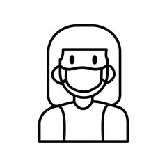 Young girl wearing mask line icon