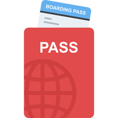 
A passport with ticket for international traveling, flat icon
