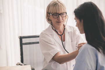 Female doctor or technician holding test tube Medical equipment. Blood test. Woman holding test tube with blood sample,