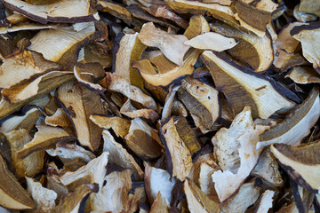 Image of dried porcini mushrooms. Traditional Russian food.