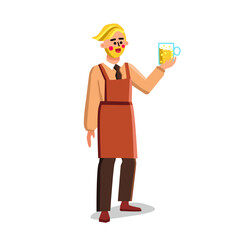 Brewery Worker Hold Glass With Beer Drink Vector