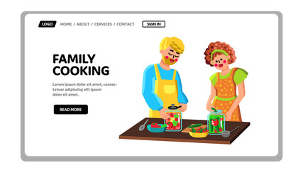 Family Couple Cooking Together On Kitchen Vector