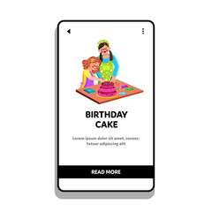 Birthday Cake Cooking Mother With Daughter Vector