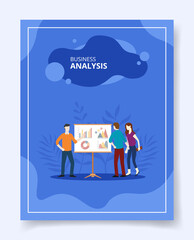 Business analysis people analytic chart diagram on screen for template of banners, flyer, books cover, magazines with liquid shape style