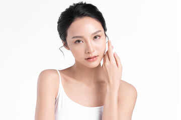 Beautiful young asian woman with clean fresh skin on white background, Face care, Facial treatment, Cosmetology, beauty and spa, Asian women portrait