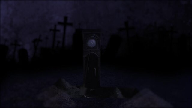 Death Clock Digging Grave in Graveyard Dead Body Halloween Horror Moonlit Night Scary Spade Ticking Clock Dig Dead Corpse (Dark Night Version)
