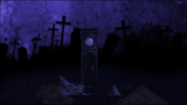 Death Clock Digging Grave in Graveyard Dead Body Halloween Horror Moonlit Night Scary Spade Ticking Clock Dig Dead Corpse (Halloween Purple Version)