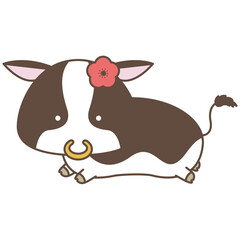 花飾りをつけた可愛い牛のイラスト