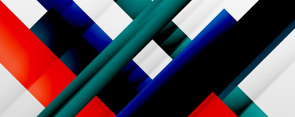 Geometric abstract backgrounds with shadow lines, modern forms, rectangles, squares and fluid gradients. Bright colorful stripes cool backdrops