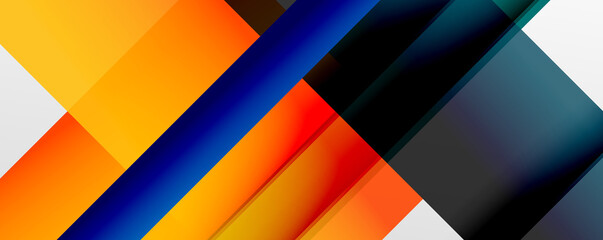 Geometric abstract backgrounds with shadow lines, modern forms, rectangles, squares and fluid gradients. Bright colorful stripes cool backdrops
