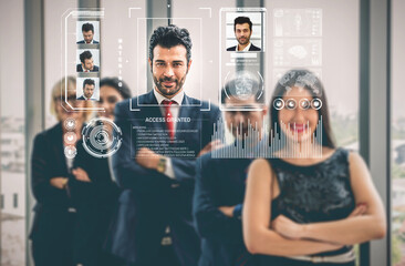 Facial recognition technology scan and detect people face for identification . Future concept...