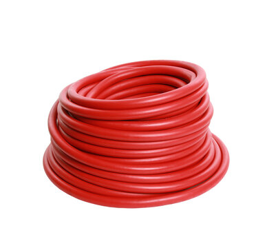 Round Of Bright Red Industrial Cords On A White Background