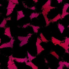 Seamless Miami night tropical pattern black foliage on sunset blur. High quality illustration. Swim, sports, or resort wear repeat print. Dark foreground on blurred background. Dark vibrant colors.