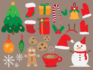 Cute cartoon of vector doodle hand draw of Merry Christmas and Happy Holiday.