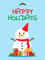 Cute cartoon of vector doodle hand draw of Merry Christmas and Happy Holiday.